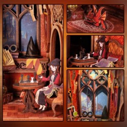 Puzzle 3D Serre Livres Book Nook Flame Common Room