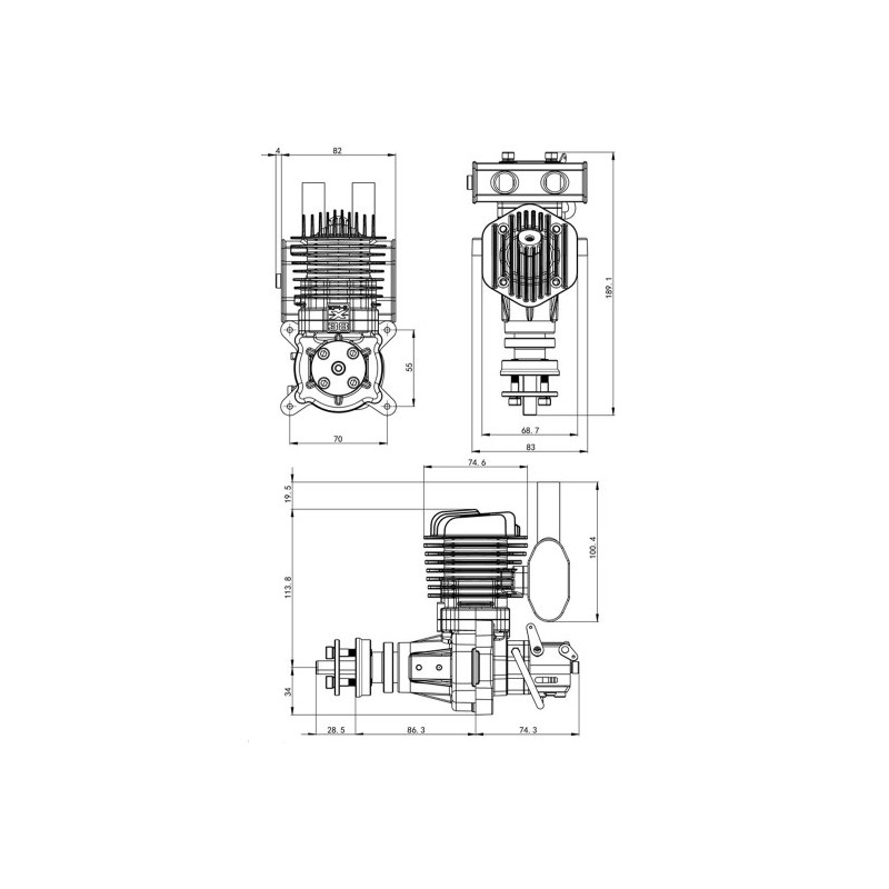 Moteur Thermique Essence pour avion EPHIL 38cc PRO mono-cylindre sortie arrière et démarreur