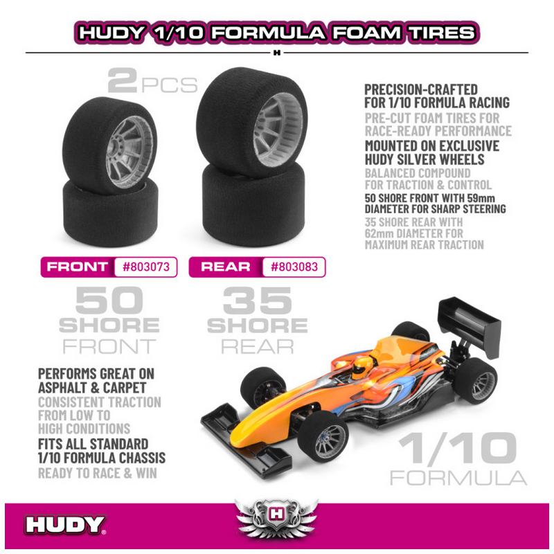 Pneus mousses 1/10 Formule 1 Avant - 50 Shore (2) - HUDY - 803073